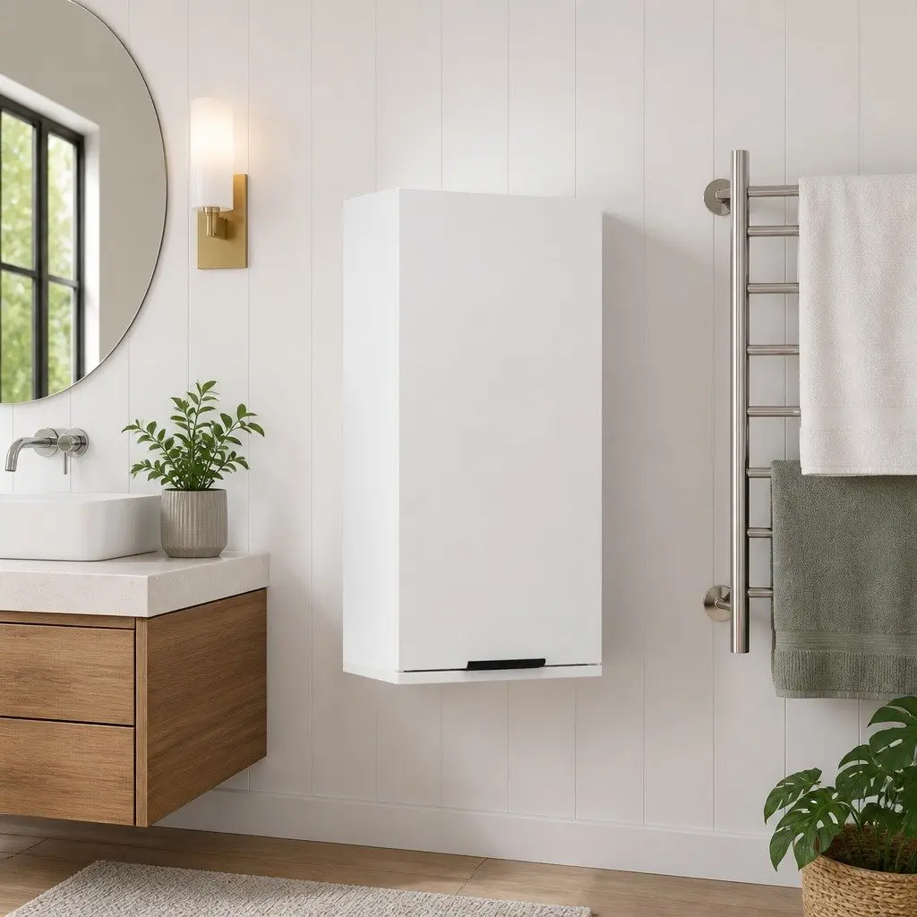 Wall-Mounted Bathroom Cabinet White Storage Unit 32x20x67cm
