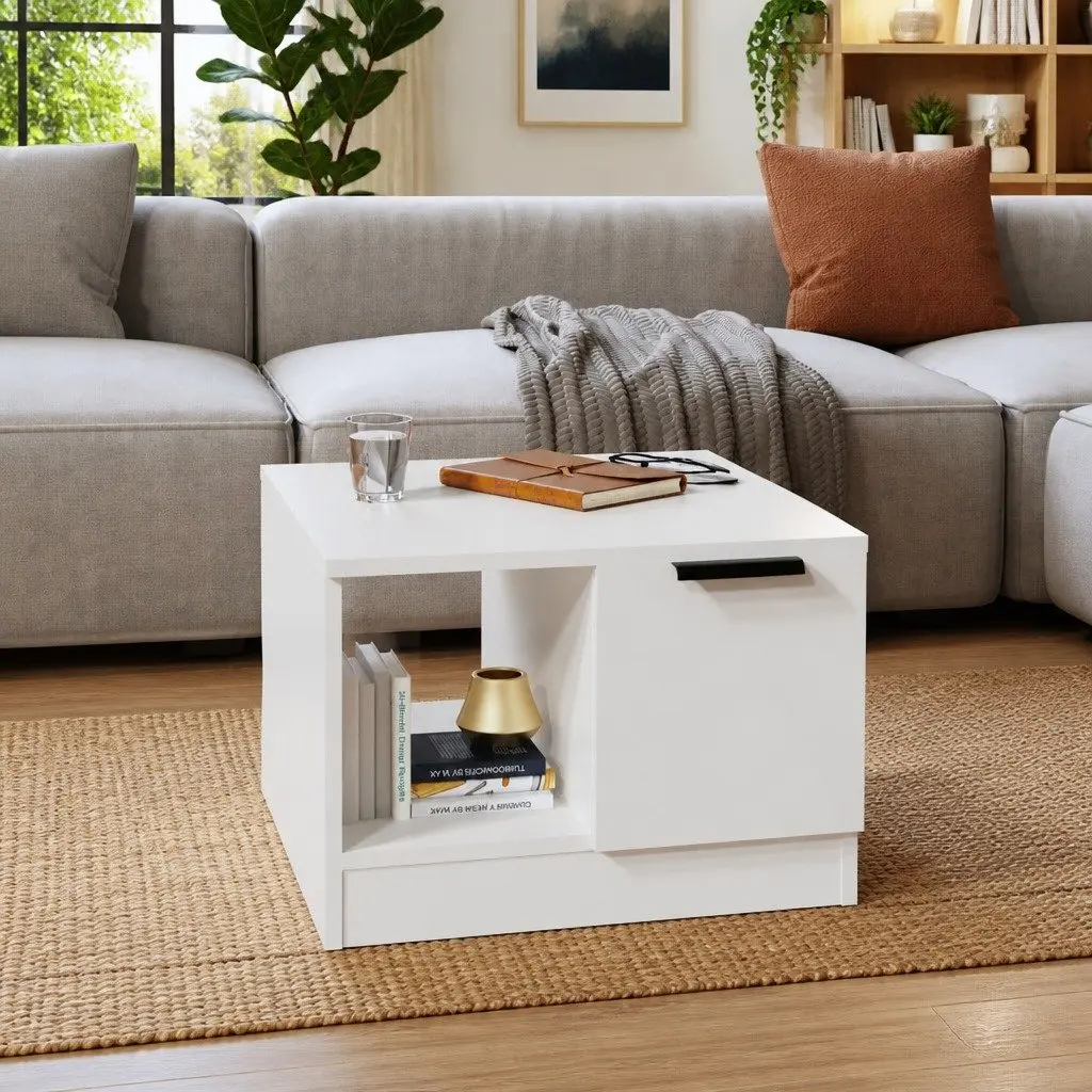 White Coffee Table with Storage Compartments