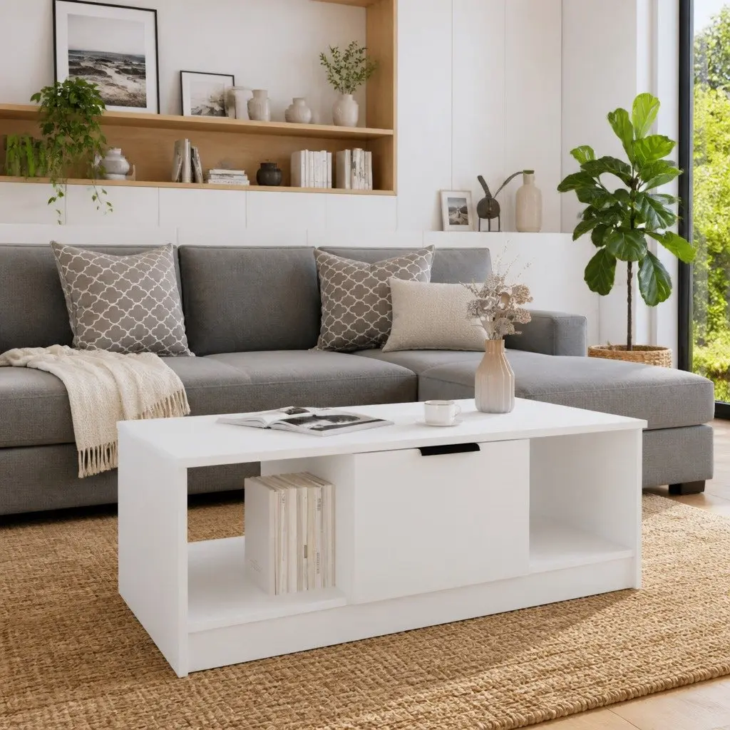 White Coffee Table with Ample Storage