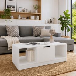 Stylish White Coffee Table with Ample Storage