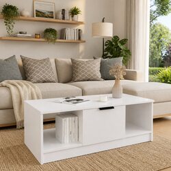 High Gloss White Coffee Table with Storage Compartment