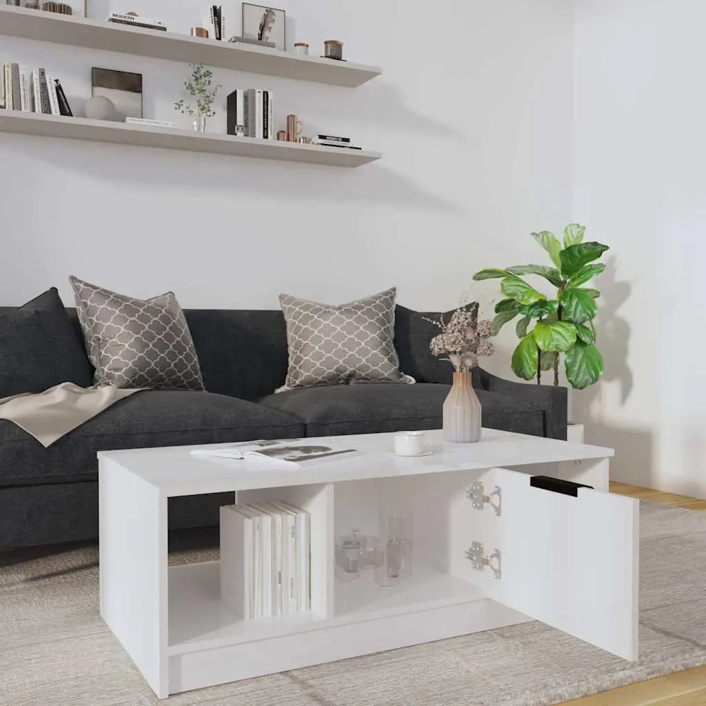 High Gloss White Coffee Table with Storage Compartment