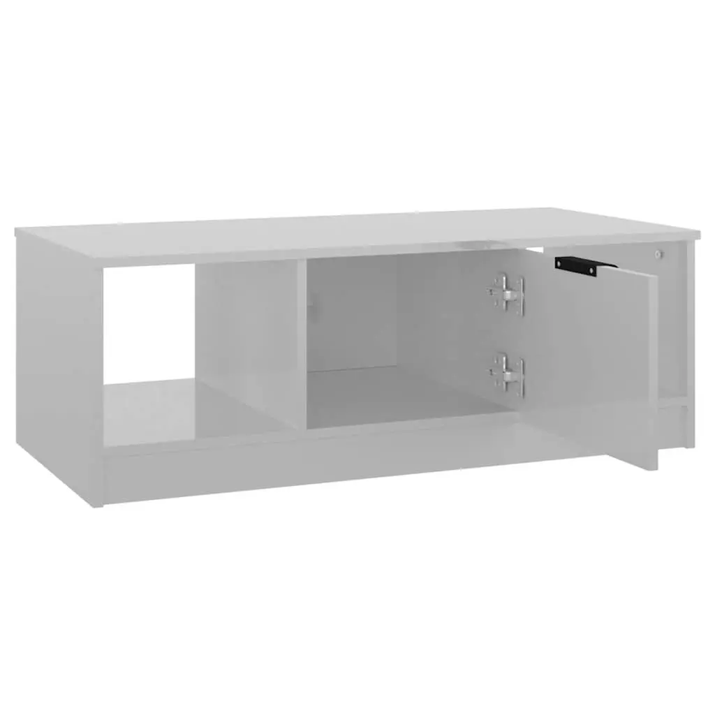 High Gloss White Coffee Table with Storage Compartment