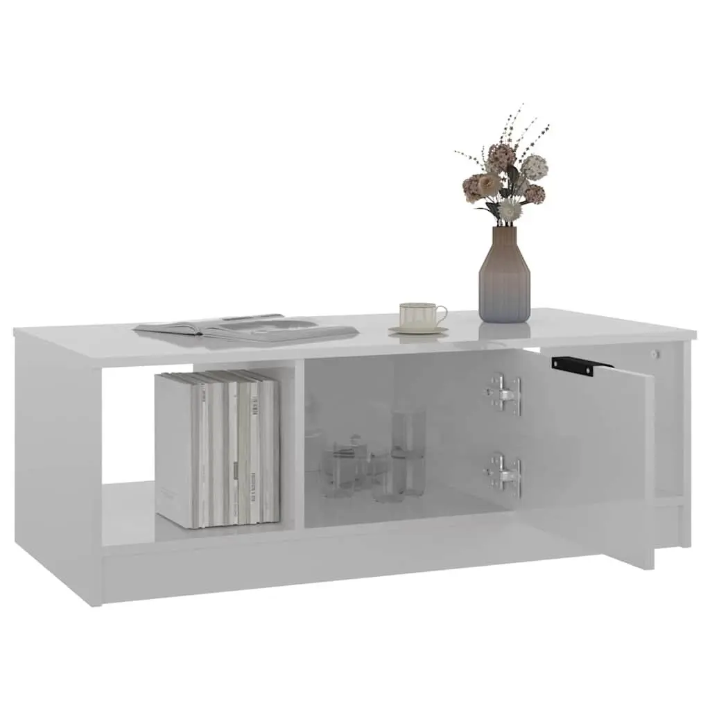 High Gloss White Coffee Table with Storage Compartment