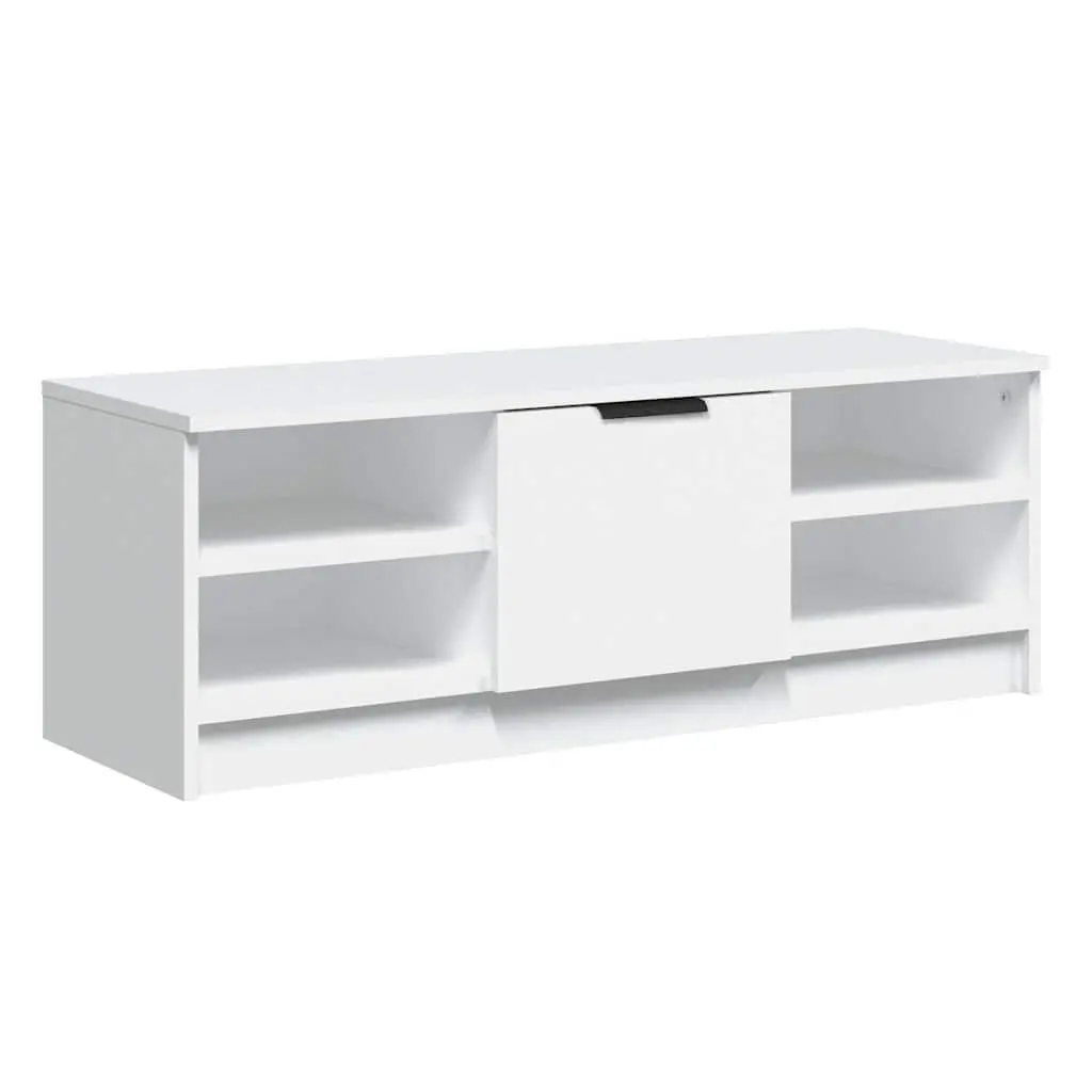 White Engineered Wood TV Cabinet for Media Storage