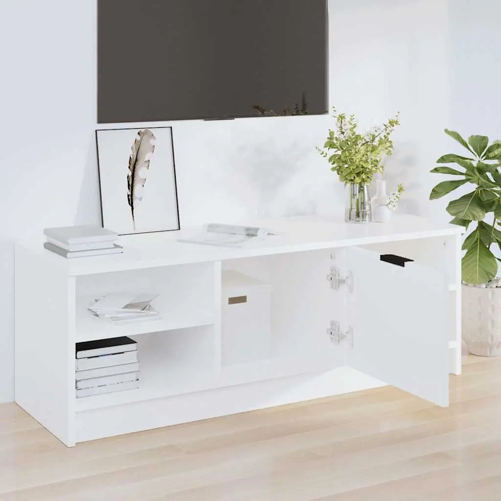 White Engineered Wood TV Cabinet for Media Storage