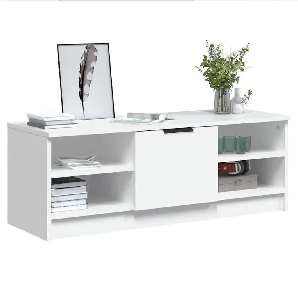 White Engineered Wood TV Cabinet for Media Storage
