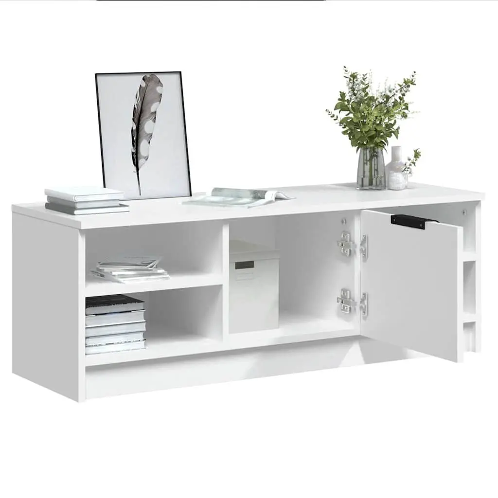 White Engineered Wood TV Cabinet for Media Storage