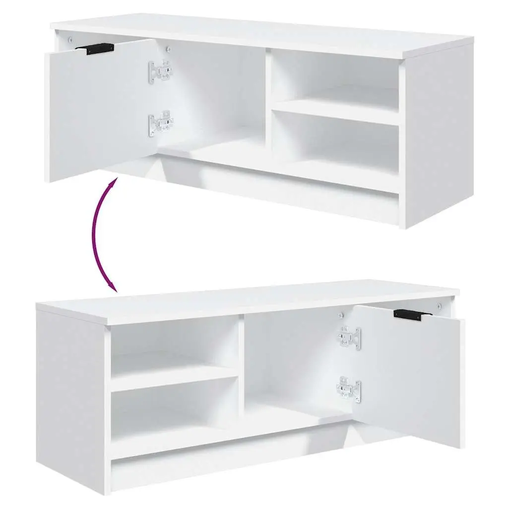 White Engineered Wood TV Cabinet for Media Storage