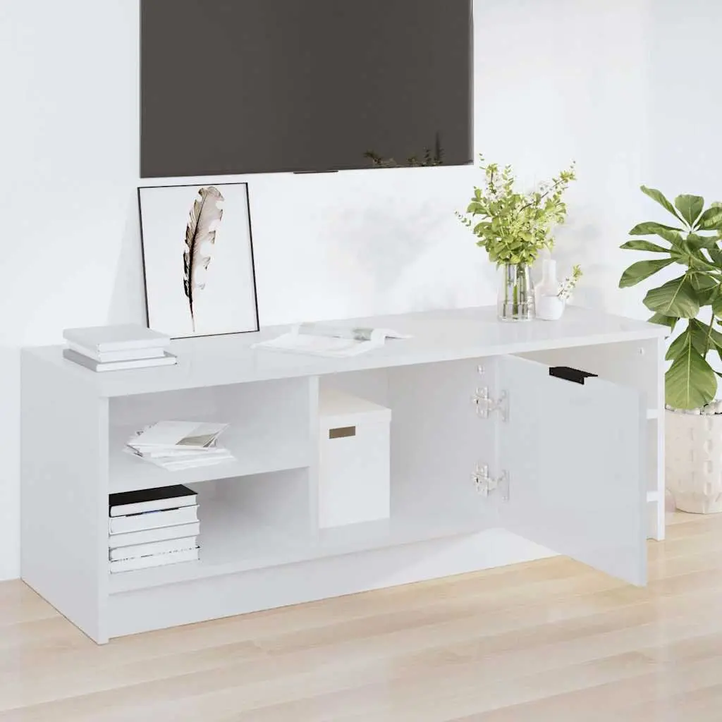 TV Cabinet White High Gloss Engineered Wood Storage Unit Media Console Furniture