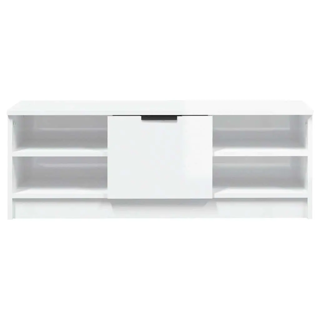 TV Cabinet White High Gloss Engineered Wood Storage Unit Media Console Furniture