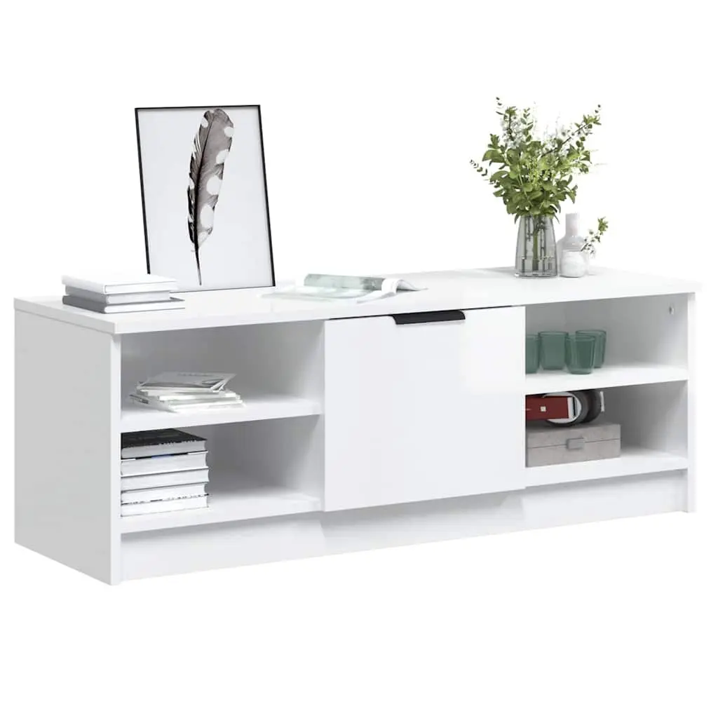 TV Cabinet White High Gloss Engineered Wood Storage Unit Media Console Furniture