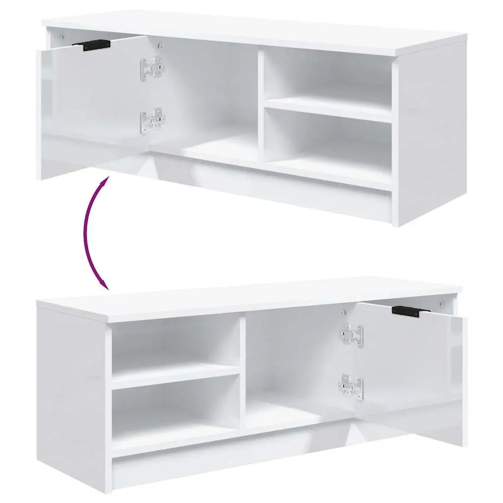 TV Cabinet White High Gloss Engineered Wood Storage Unit Media Console Furniture