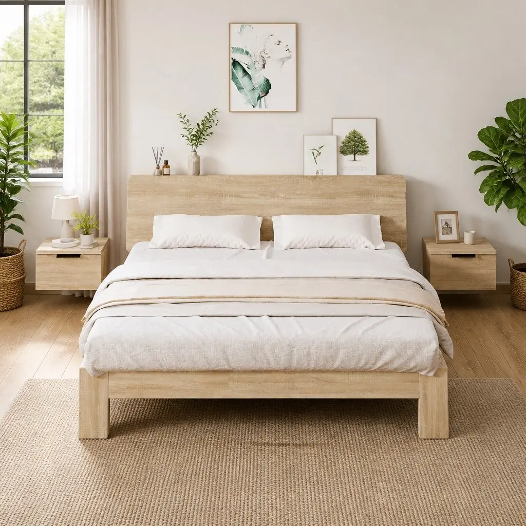 Brown Oak Floating Wall-Mounted Bedside Cabinet