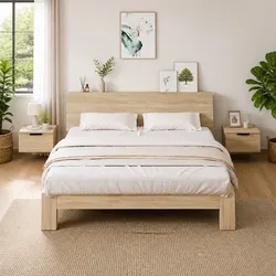 Stylish Brown Oak Floating Wall-Mounted Bedside Cabinet