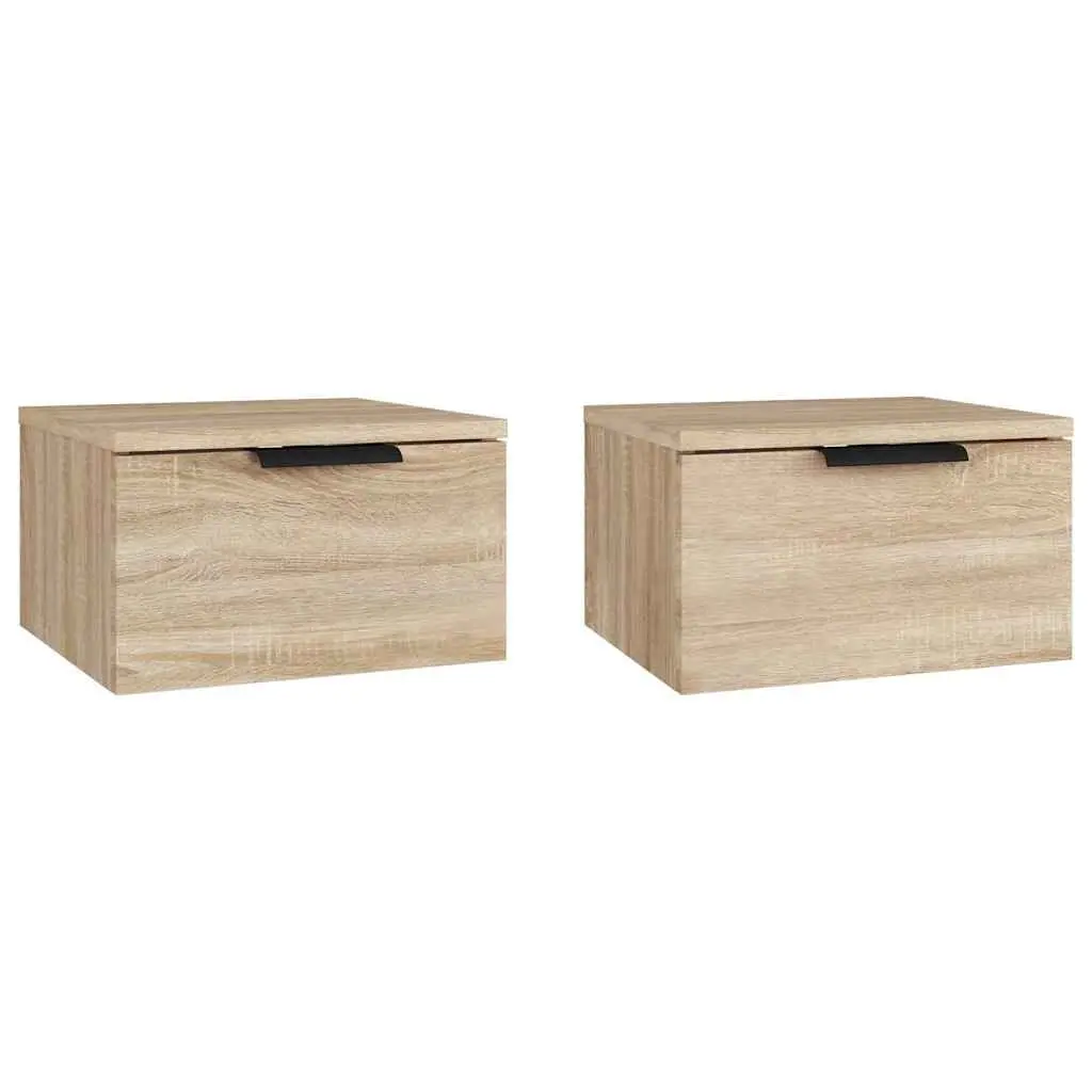 Brown Oak Floating Wall-Mounted Bedside Cabinet
