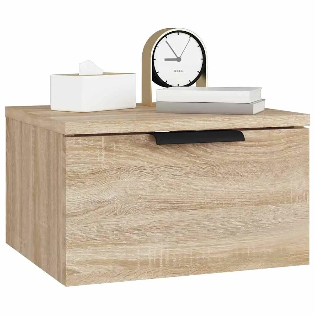 Brown Oak Floating Wall-Mounted Bedside Cabinet