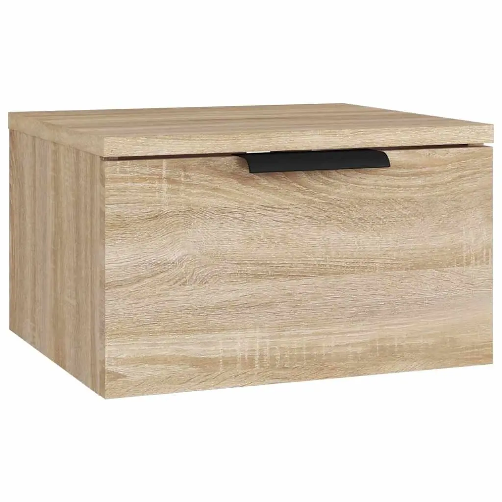 Brown Oak Floating Wall-Mounted Bedside Cabinet