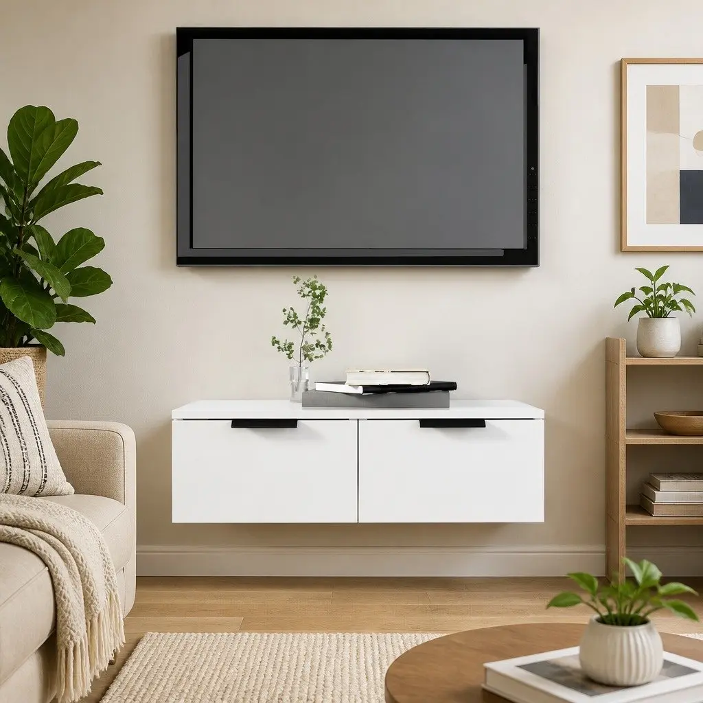 Floating White Wall Cabinet Storage 68x30x20 cm