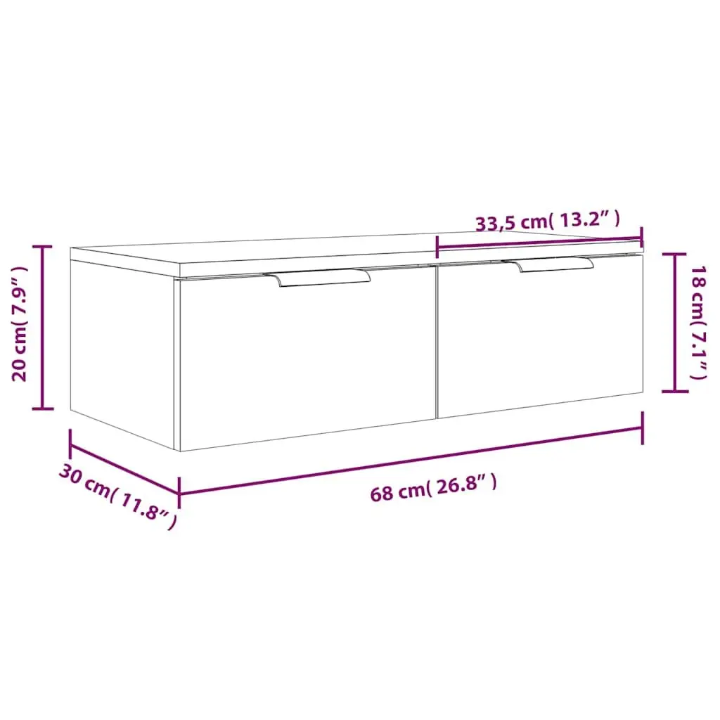 Floating White Wall Cabinet Storage 68x30x20 cm
