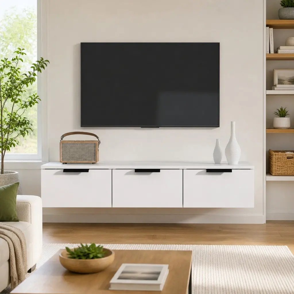 Wall Cabinet White Floating Storage Engineered Wood Shelf Hanging Cupboard 102cm