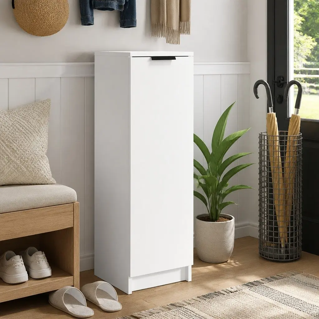 White Shoe Cabinet with Ample Storage Options
