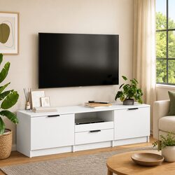 Stylish White Modern TV Cabinet with 3 Storage Compartments