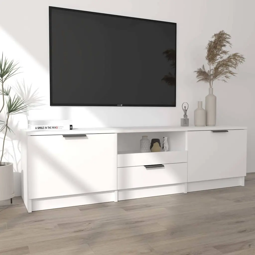 White Modern TV Cabinet with 3 Storage Compartments