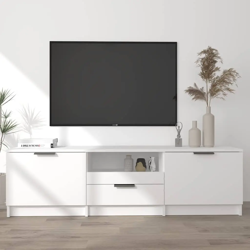 White Modern TV Cabinet with 3 Storage Compartments