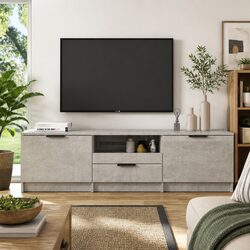 Modern Grey Engineered Wood TV Cabinet with Three Compartments