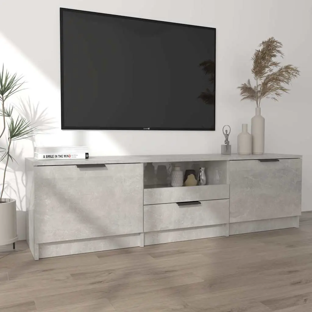 Grey Engineered Wood TV Cabinet with Three Compartments