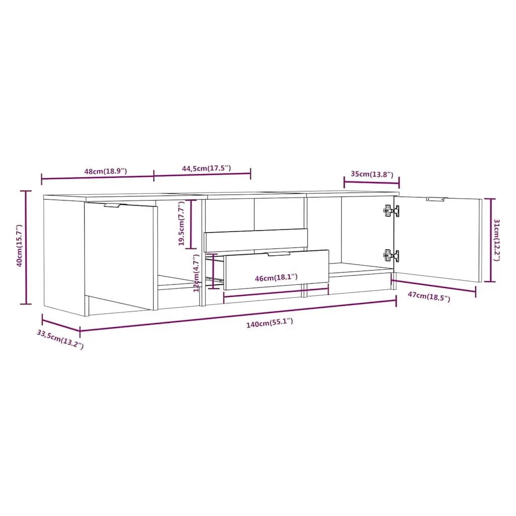 Grey Engineered Wood TV Cabinet with Three Compartments