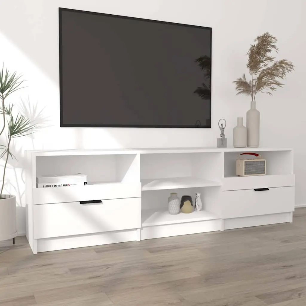White Engineered Wood TV Cabinet with Storage