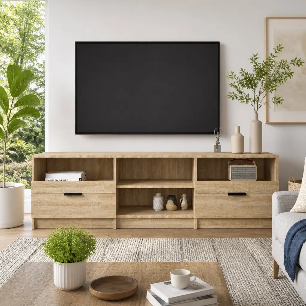 TV Cabinet Brown 150x33.5x45 cm Engineered Wood Sonoma Oak Style Drawers Shelves