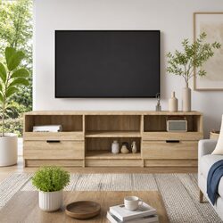 Brown TV Cabinet with Drawers and Shelves - 150x33.5x45 cm