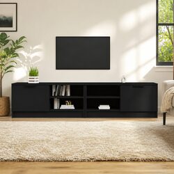 Durable Black Engineered Wood TV Cabinets – 2 Pack