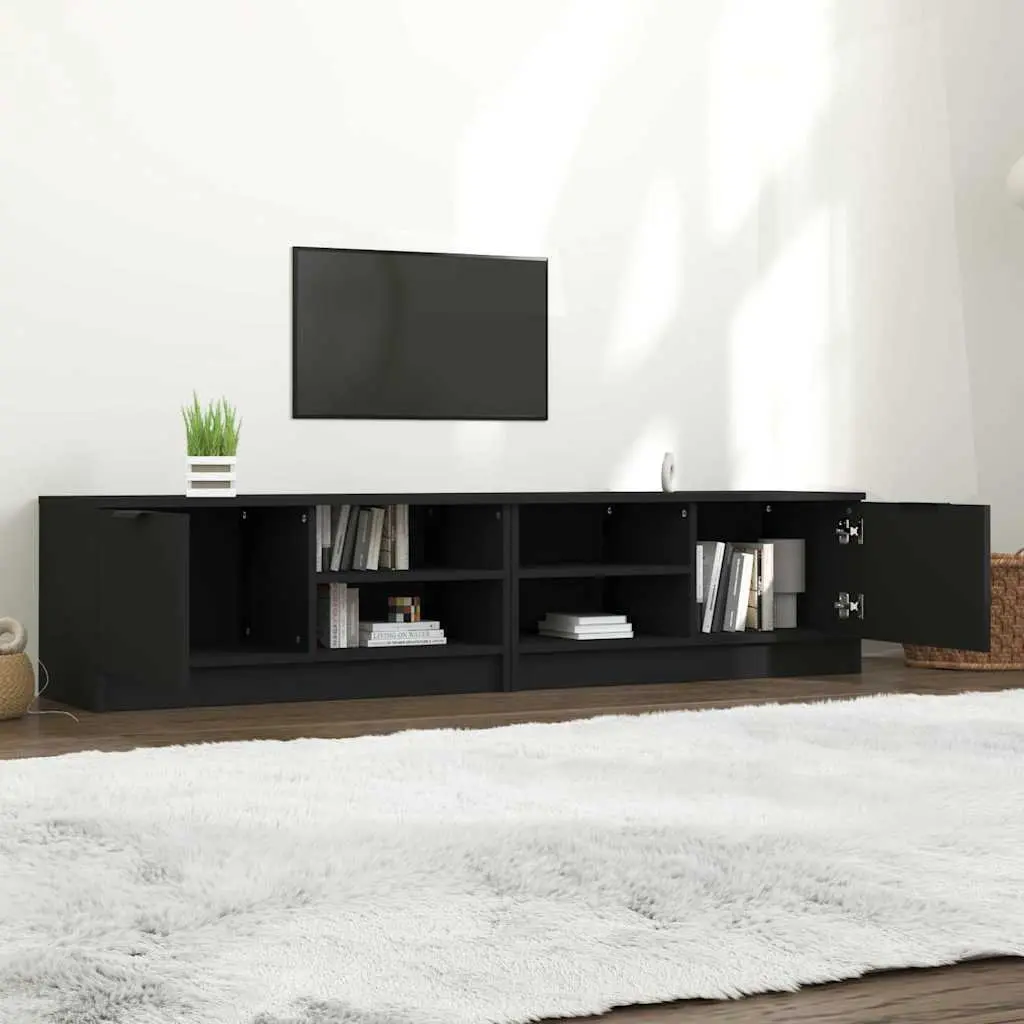 TV Cabinets 2 pcs Black Engineered Wood Storage Unit Media Stand Shelves