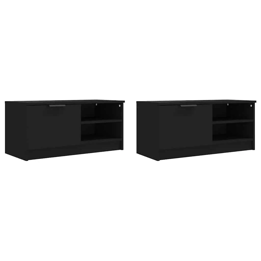 TV Cabinets 2 pcs Black Engineered Wood Storage Unit Media Stand Shelves