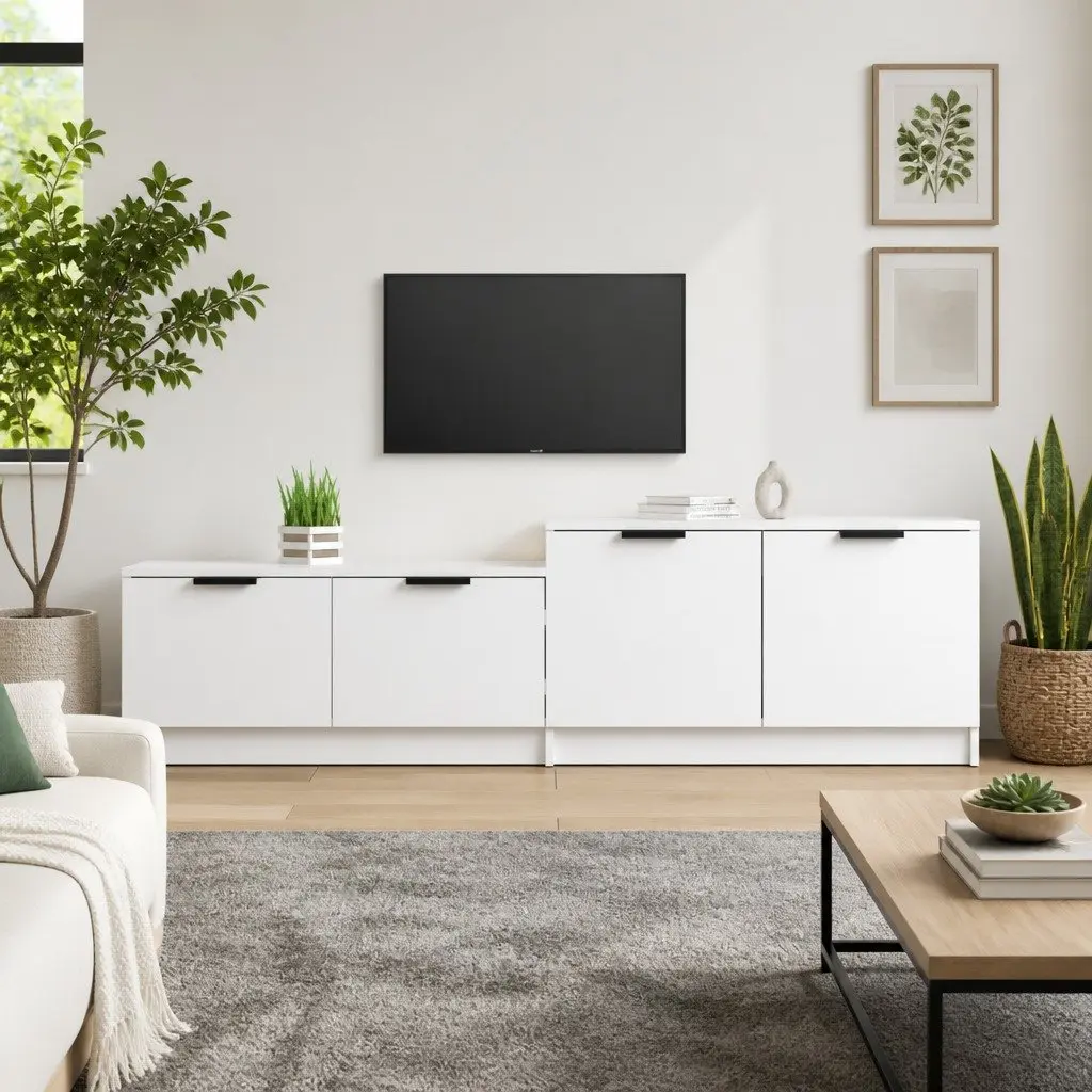 TV Cabinet Engineered Wood 158.5 x 36 x 45 cm White Storage Unit with Doors and Compartments