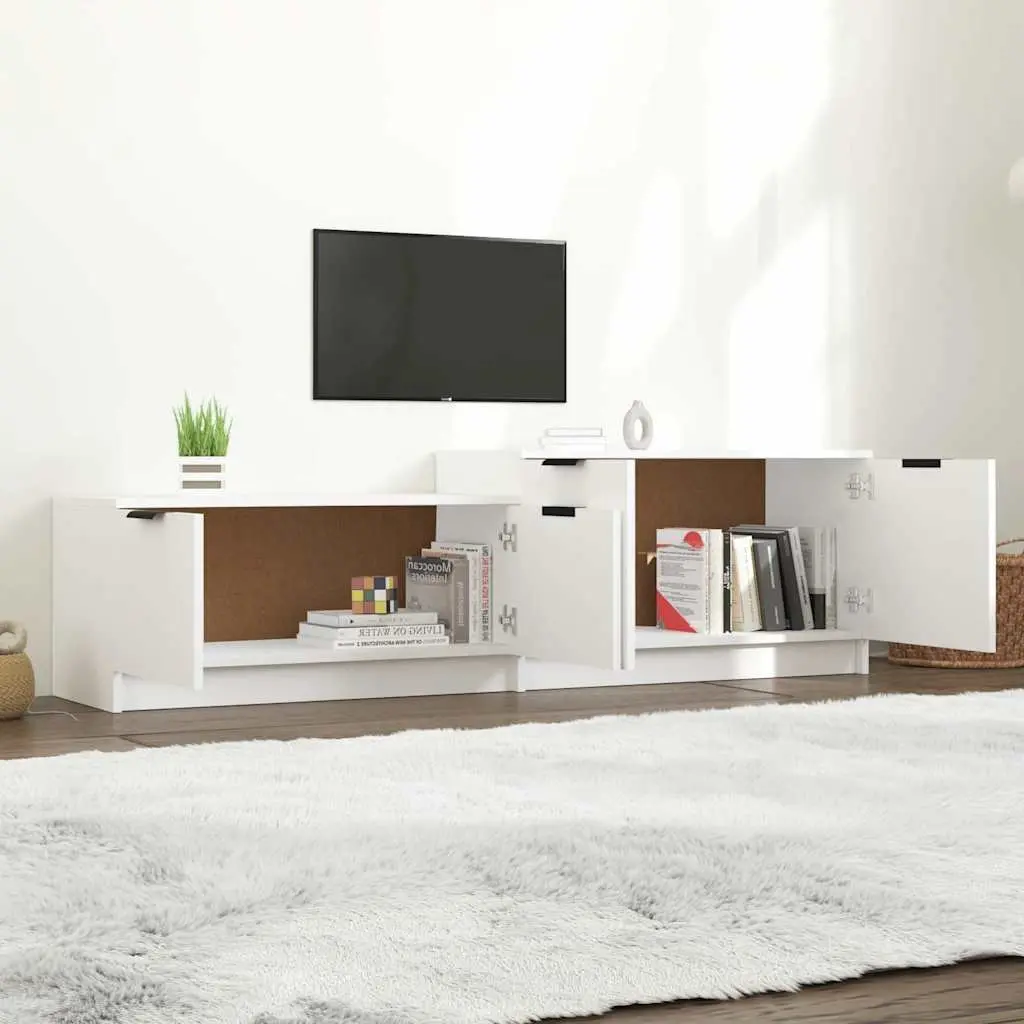 TV Cabinet Engineered Wood 158.5 x 36 x 45 cm White Storage Unit with Doors and Compartments