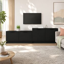 Black TV Cabinet with Spacious Storage and Sturdy Design