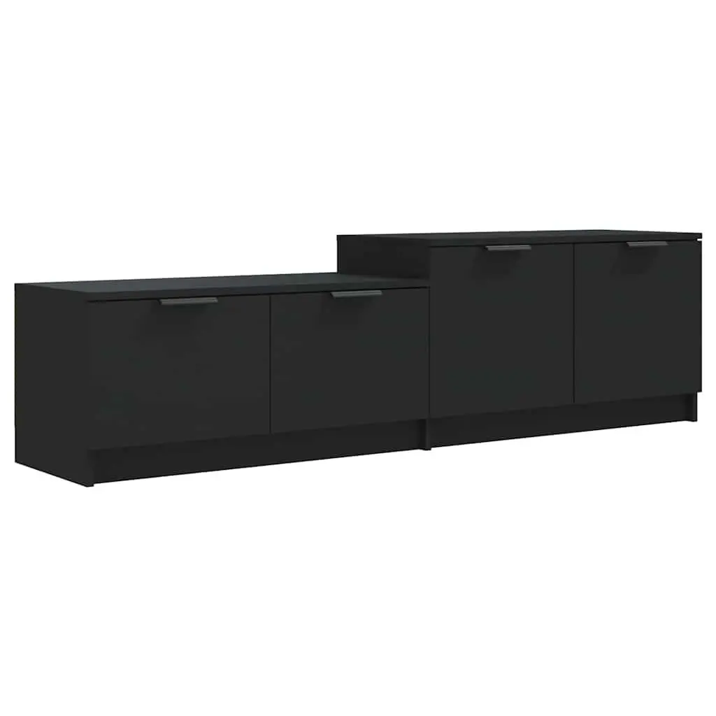 TV Cabinet Engineered Wood 158.5 x 36 x 45 cm Black Storage Unit with Doors and Compartments for Living Room Media