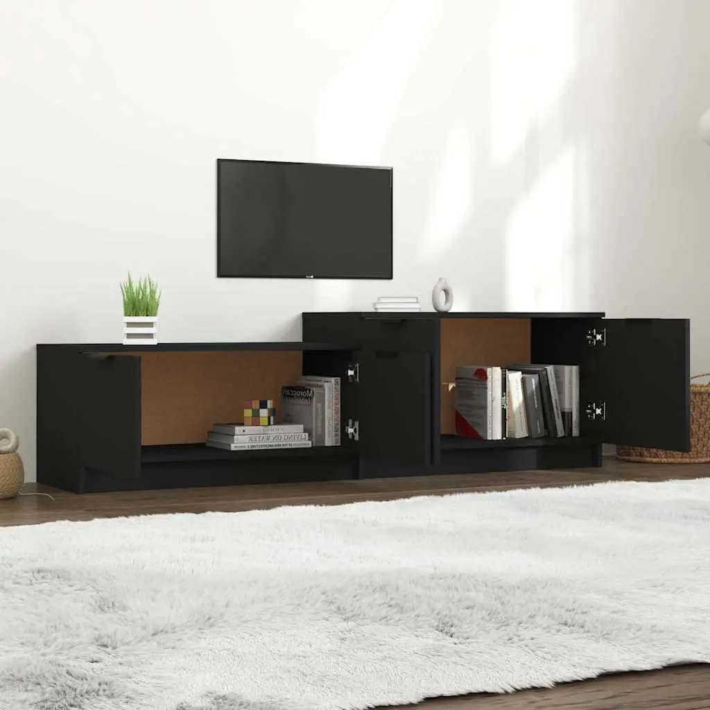 TV Cabinet Engineered Wood 158.5 x 36 x 45 cm Black Storage Unit with Doors and Compartments for Living Room Media