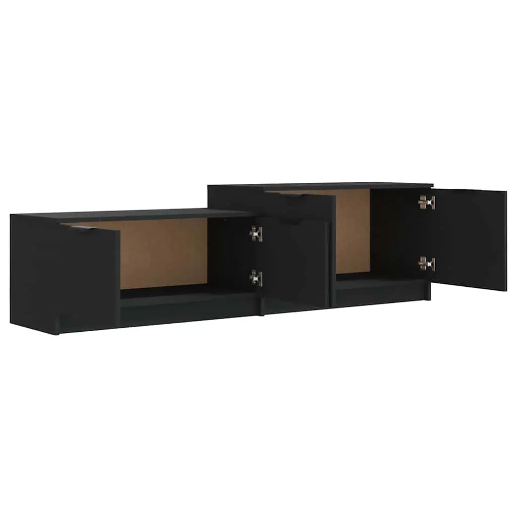 TV Cabinet Engineered Wood 158.5 x 36 x 45 cm Black Storage Unit with Doors and Compartments for Living Room Media