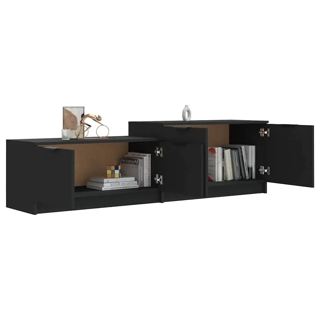 TV Cabinet Engineered Wood 158.5 x 36 x 45 cm Black Storage Unit with Doors and Compartments for Living Room Media