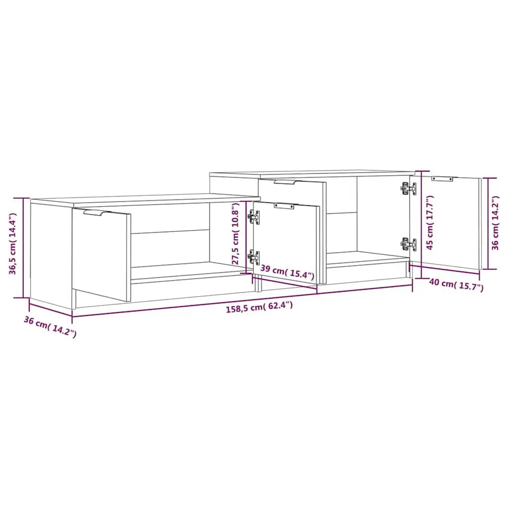 TV Cabinet Engineered Wood 158.5 x 36 x 45 cm Black Storage Unit with Doors and Compartments for Living Room Media