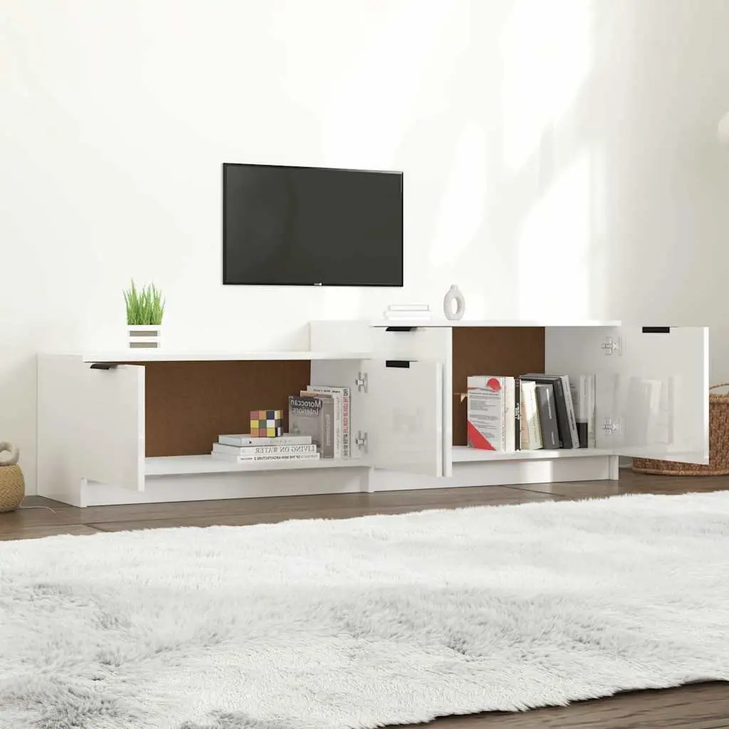 TV Cabinet Engineered Wood 1585 x 360 x 450 mm White High Gloss Modern Storage Unit with Doors Compartments