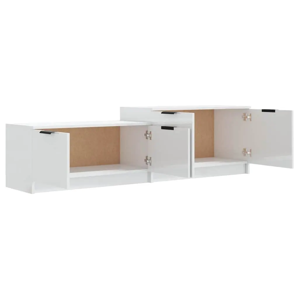 TV Cabinet Engineered Wood 1585 x 360 x 450 mm White High Gloss Modern Storage Unit with Doors Compartments