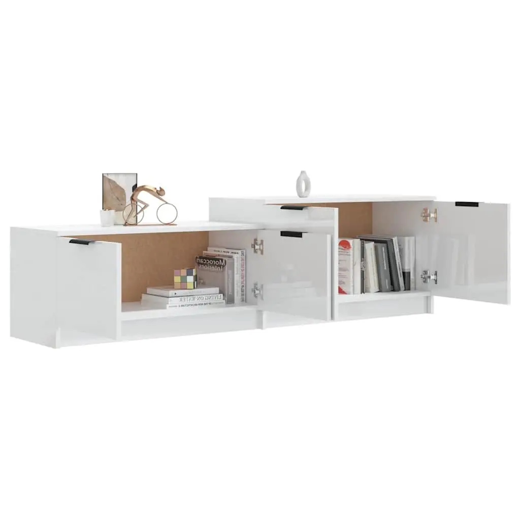 TV Cabinet Engineered Wood 1585 x 360 x 450 mm White High Gloss Modern Storage Unit with Doors Compartments