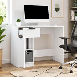 White Engineered Wood Computer Desk with Storage